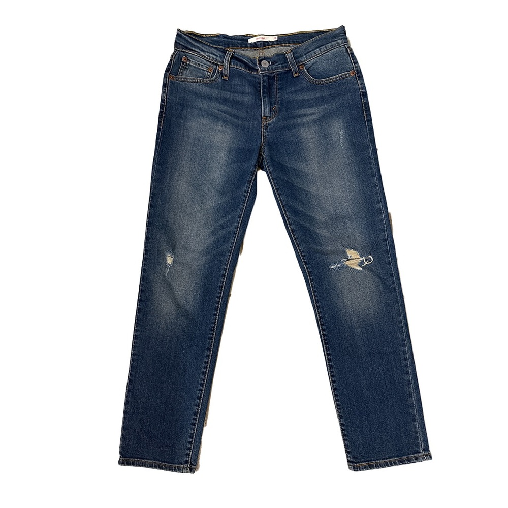 Levi’s cropped boyfriend straight leg jeans size 26W factory distressed EUC